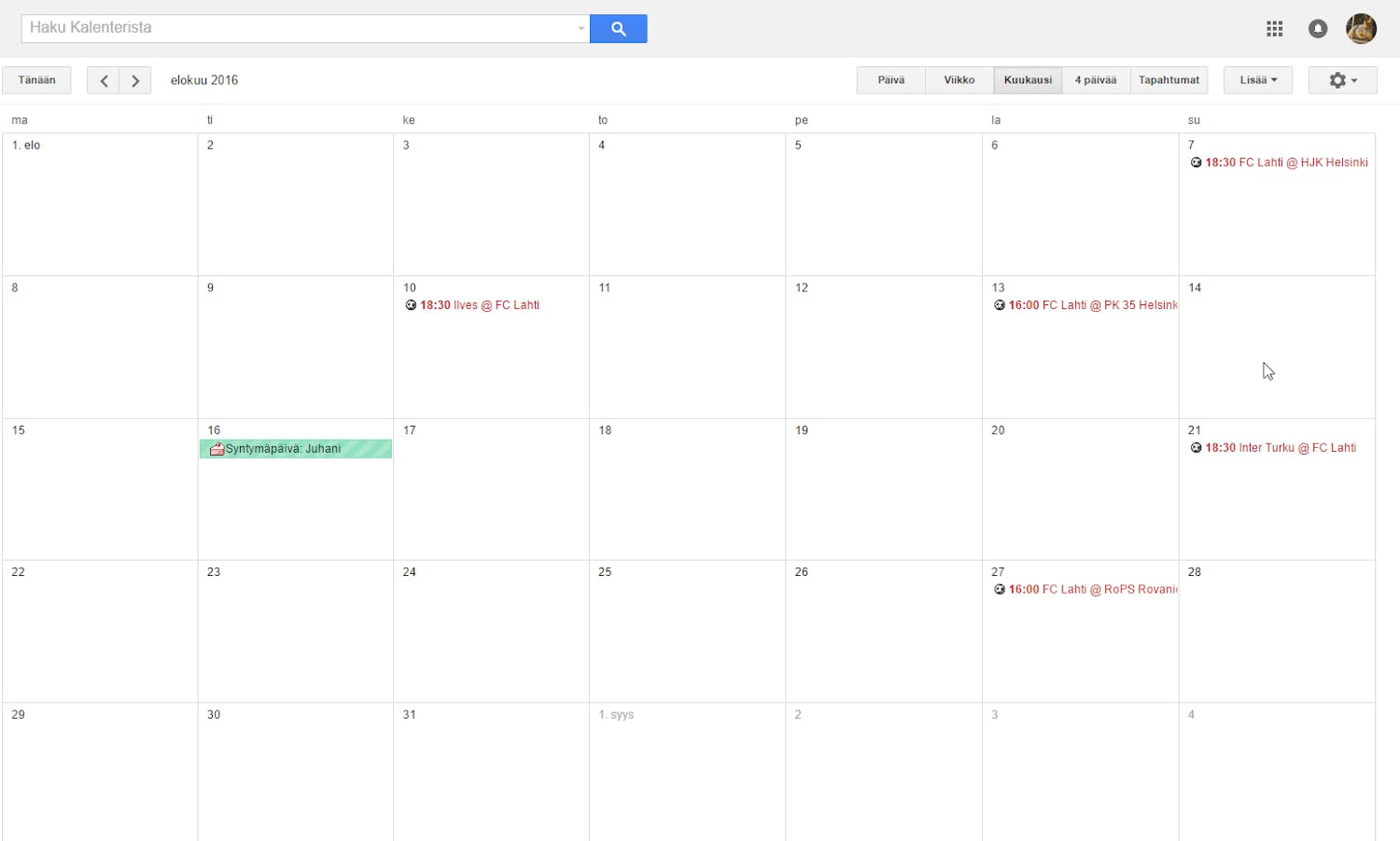Google-jalkapallo-kalenteri